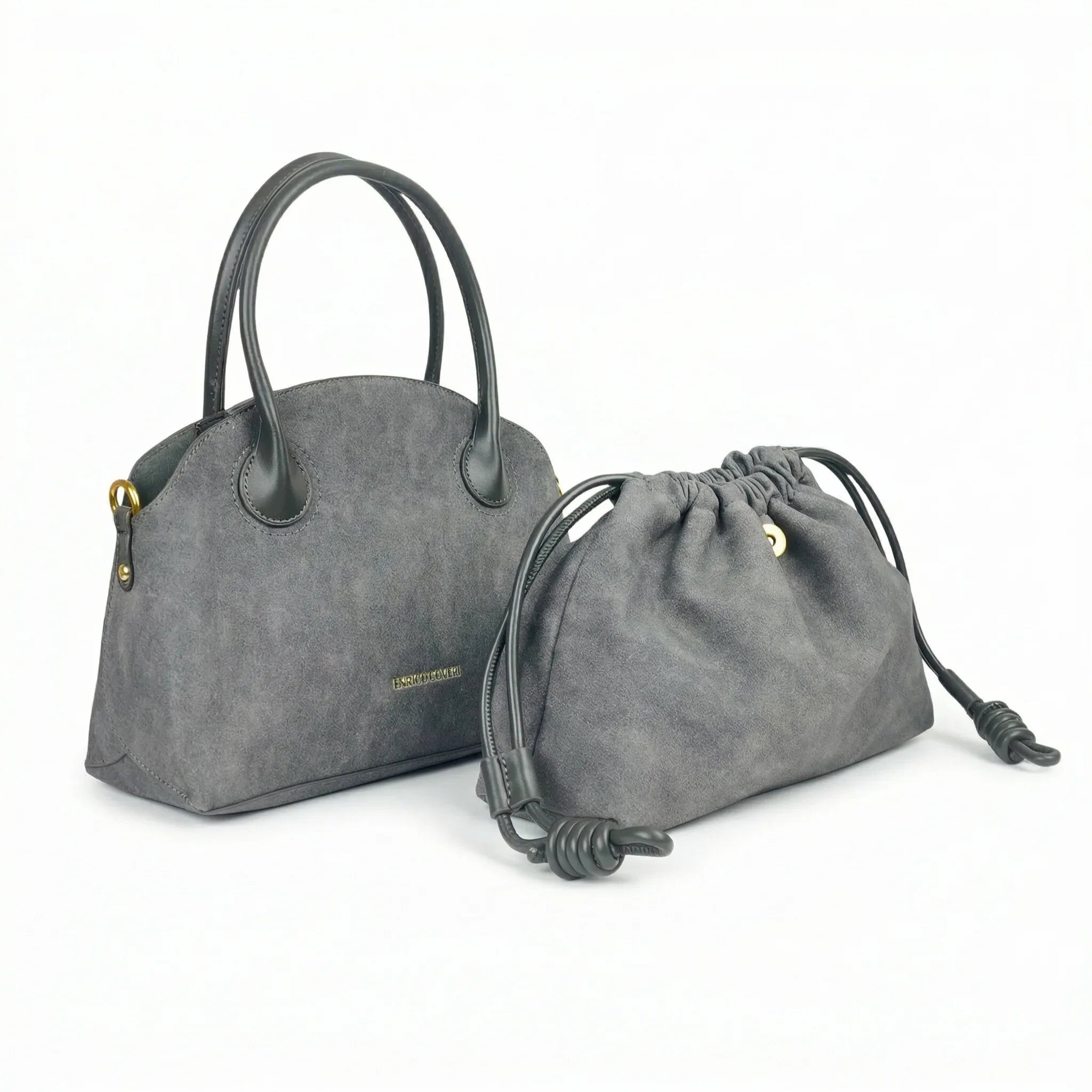 Enrico Coveri Set Borse Ecopelle Suede Grigio