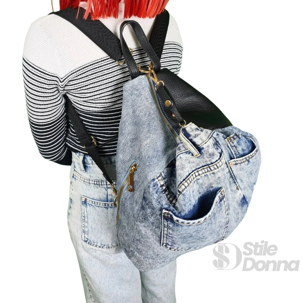 Dask Zaino In Denim Con Stampa E Dettagli In Metallo Oro Per Uso Quotidiano Con Scomparti