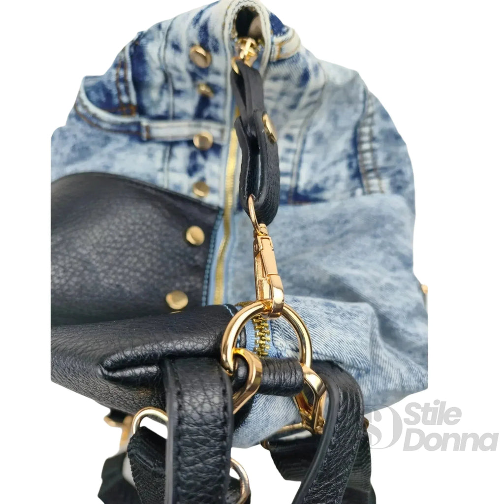 Dask Zaino In Denim Con Stampa E Dettagli In Metallo Oro Per Uso Quotidiano Con Scomparti