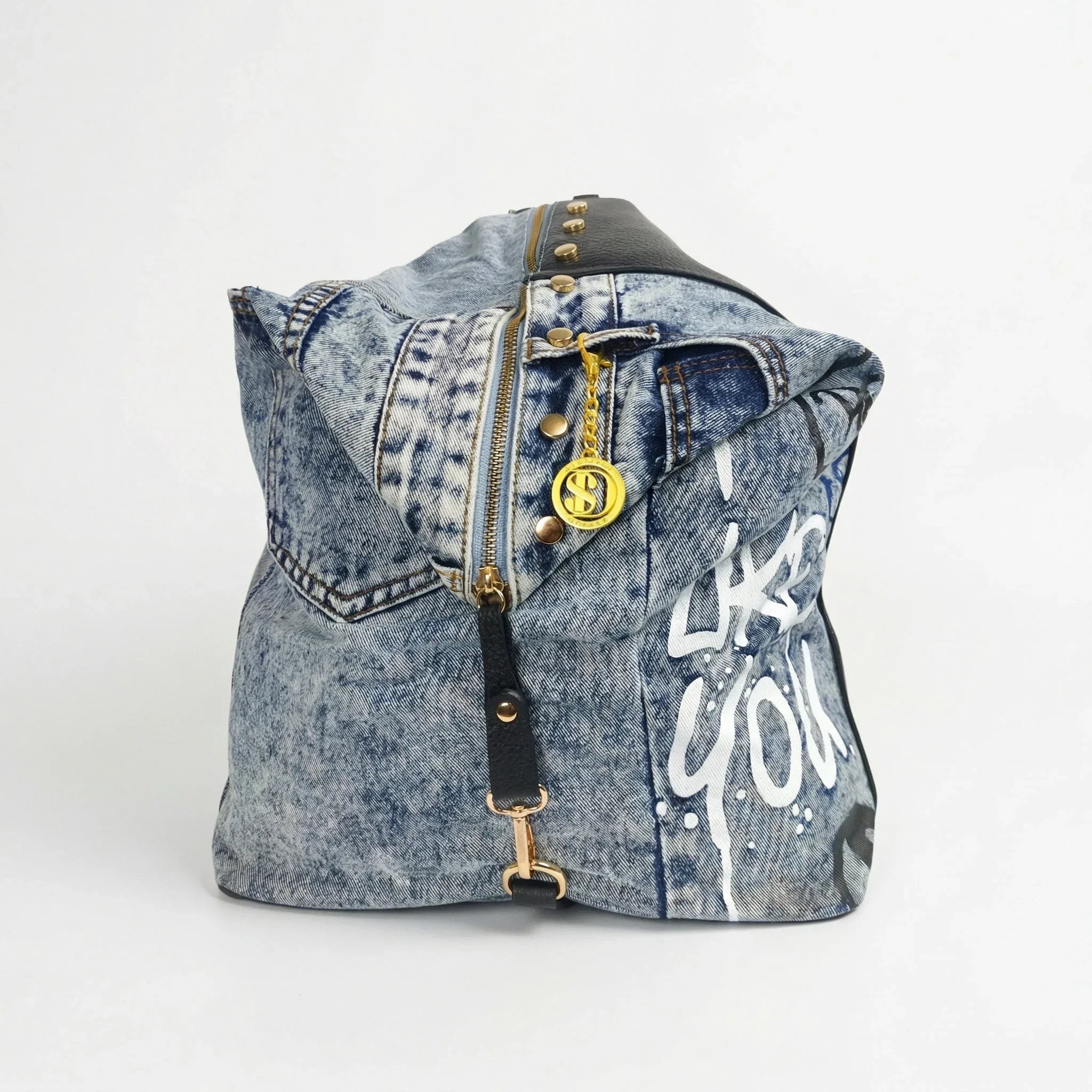 Dask Zaino In Denim Con Stampa E Dettagli In Metallo Oro Per Uso Quotidiano Con Scomparti