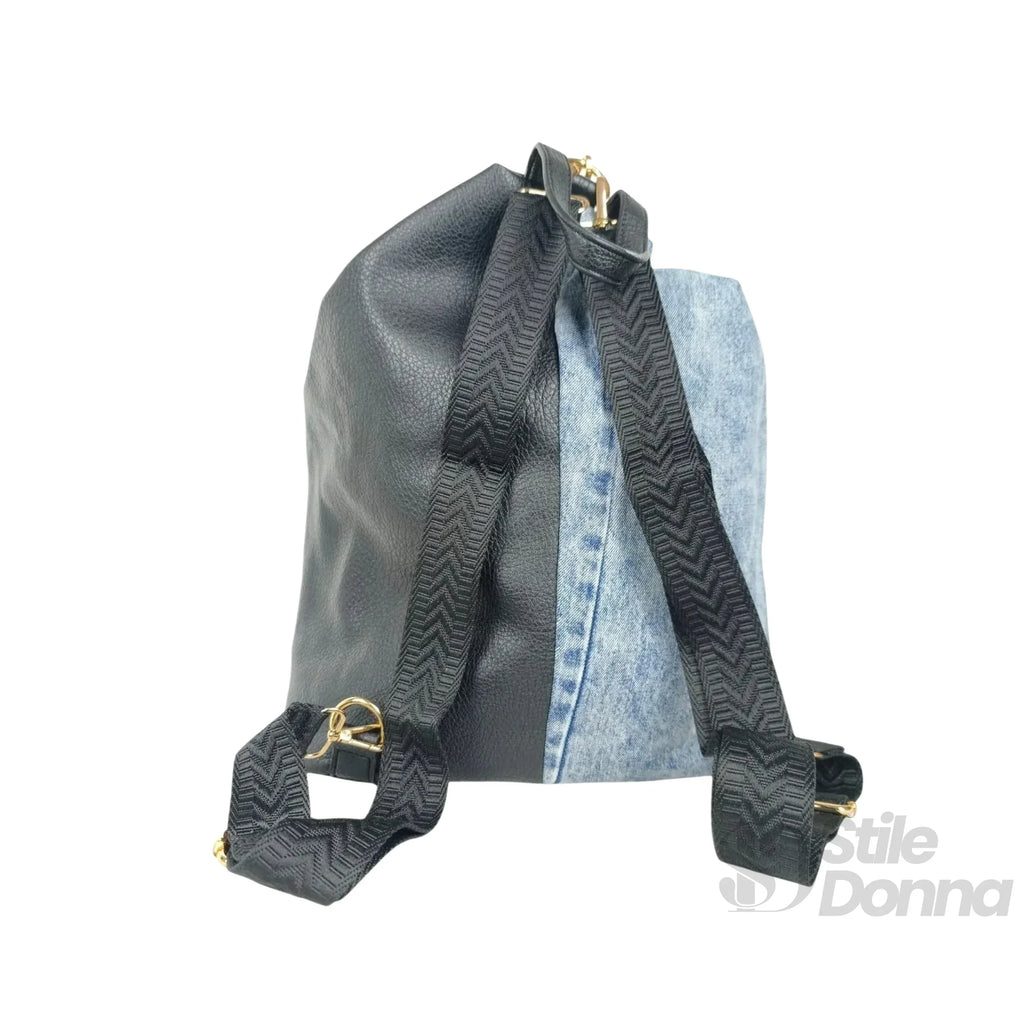 Dask Zaino In Denim Con Stampa E Dettagli In Metallo Oro Per Uso Quotidiano Con Scomparti