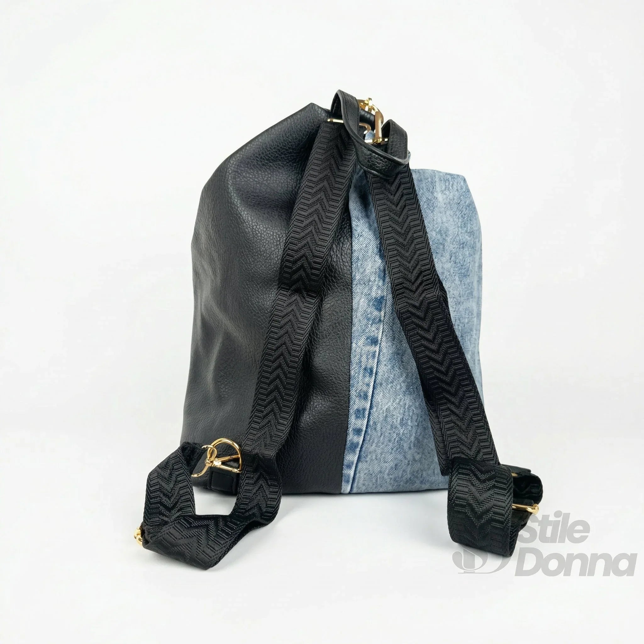 Dask Zaino In Denim Con Stampa E Dettagli In Metallo Oro Per Uso Quotidiano Con Scomparti
