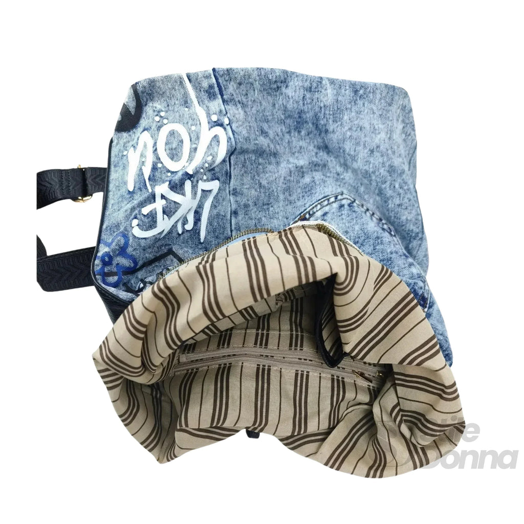 Dask Zaino In Denim Con Stampa E Dettagli In Metallo Oro Per Uso Quotidiano Con Scomparti
