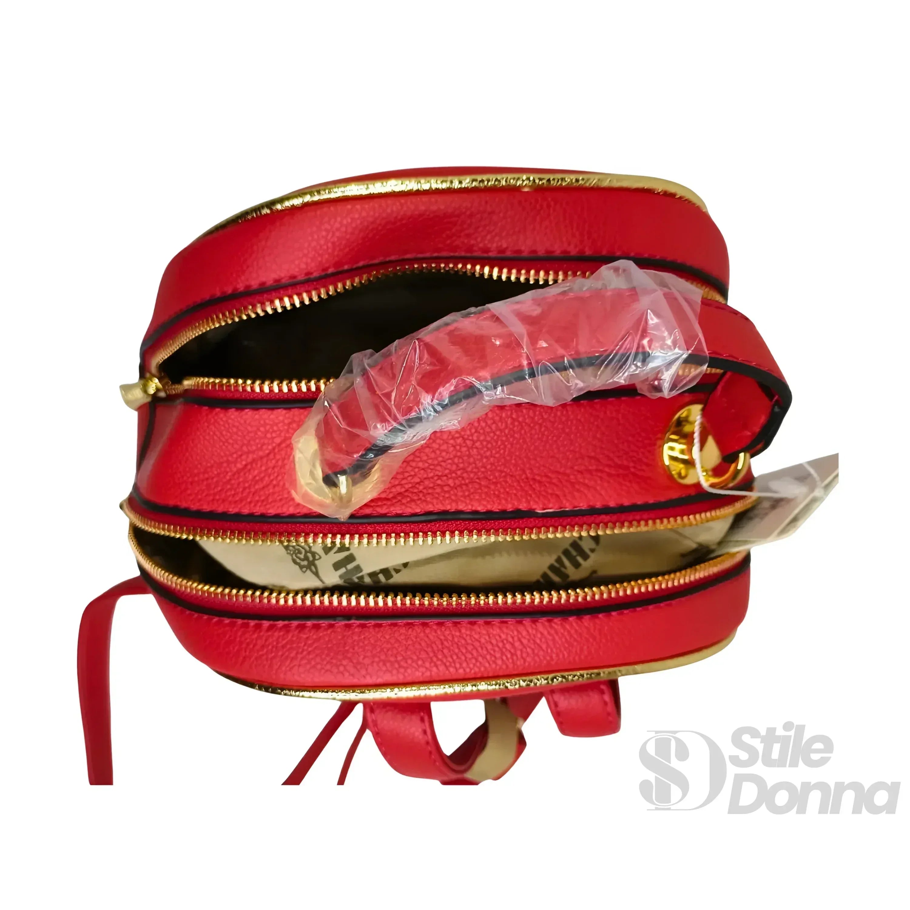 Zaino In Similpelle Intrecciata Rosso MS-4567 Due Ampi Scomparti Textura Raffinata
