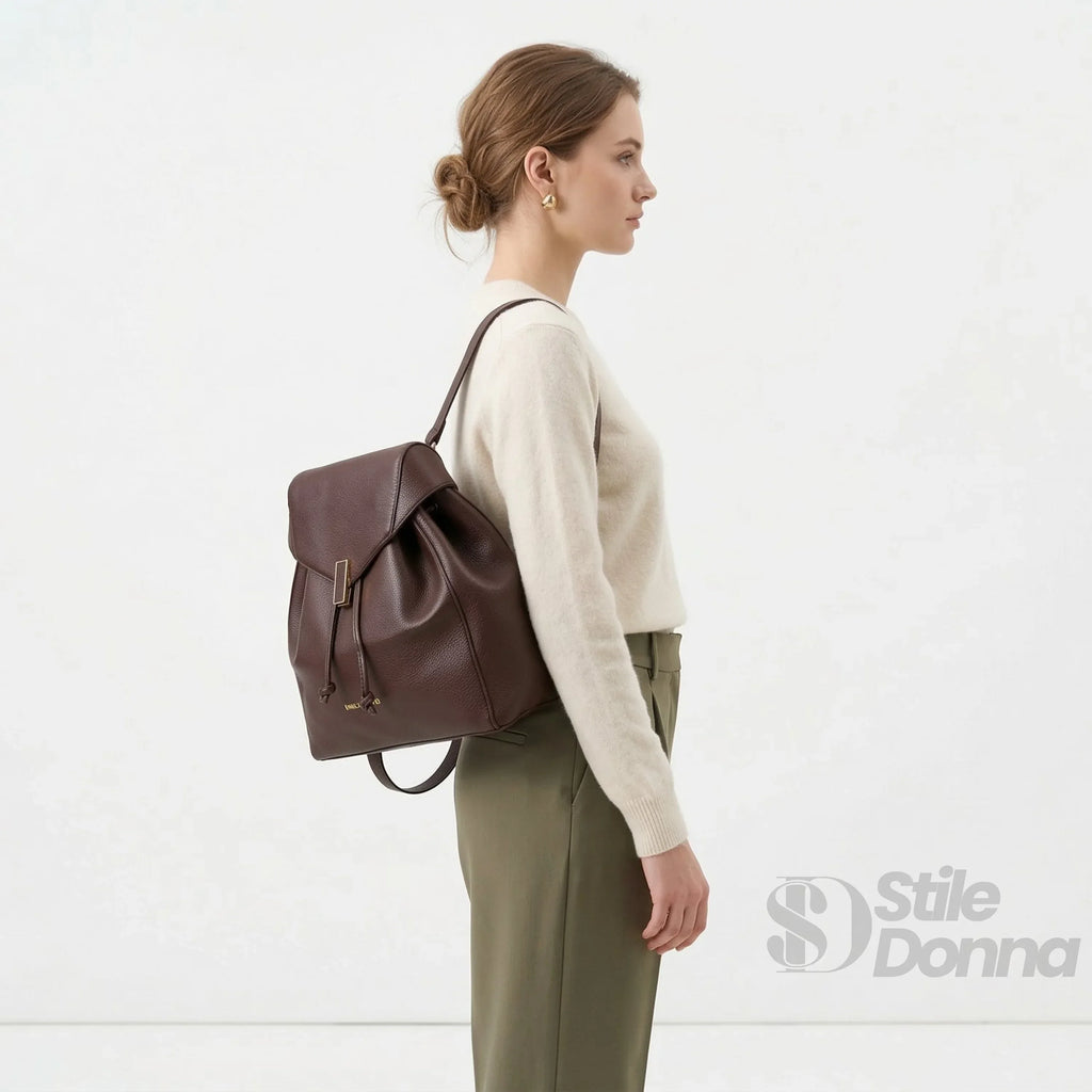 Zaino In Pelle Marrone Con Finiture Dorate