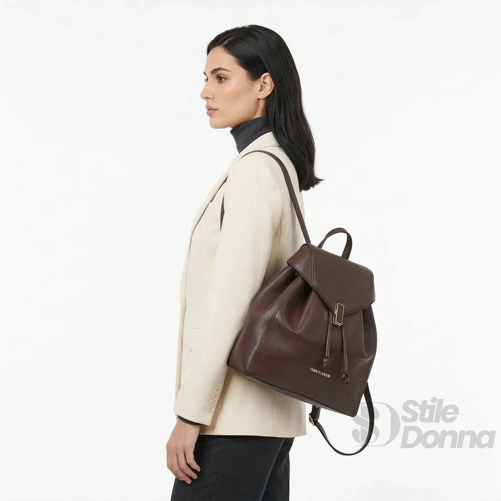 Zaino In Pelle Marrone Con Finiture Dorate
