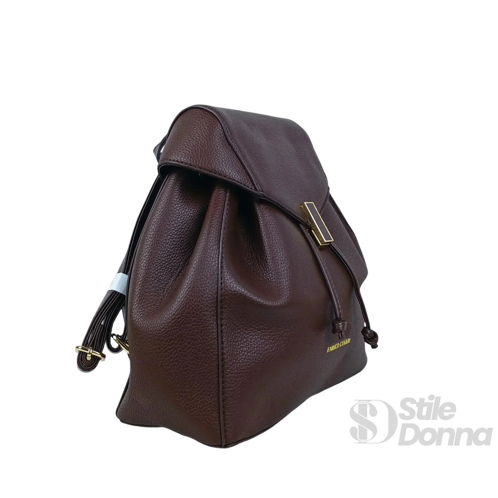 Zaino In Pelle Marrone Con Finiture Dorate
