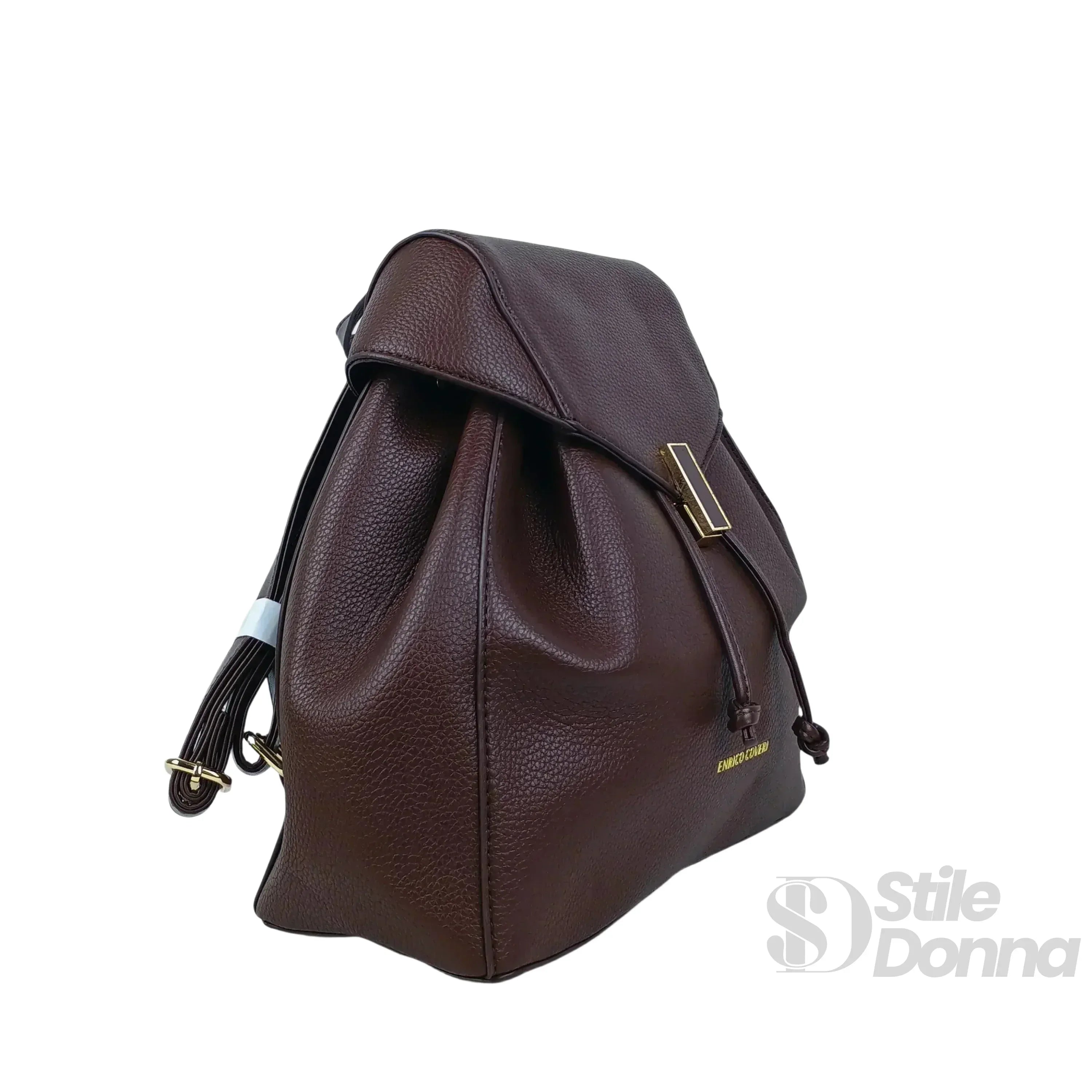 Zaino In Pelle Marrone Con Finiture Dorate