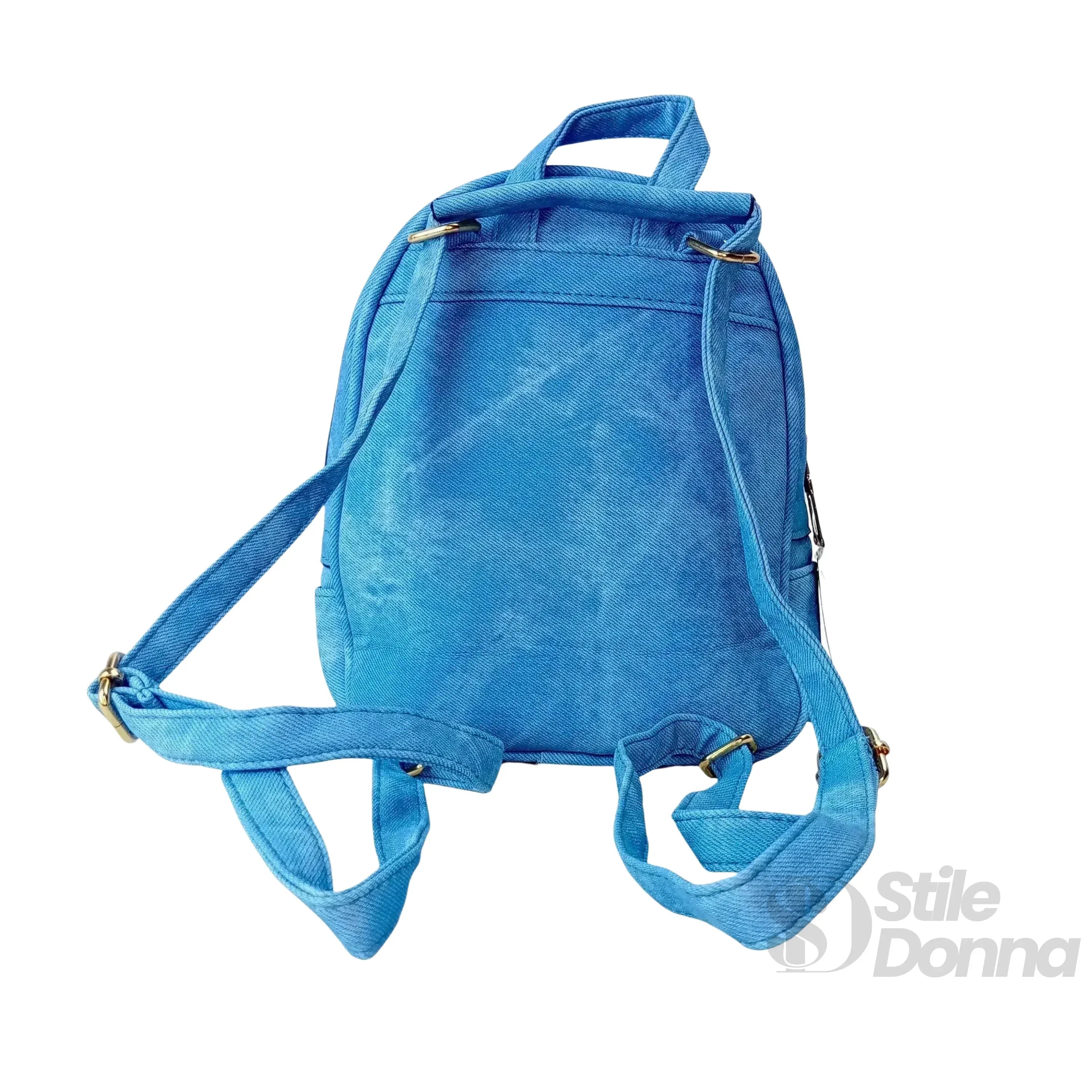 Zaino Mini Denim Blu Con Zip Oro