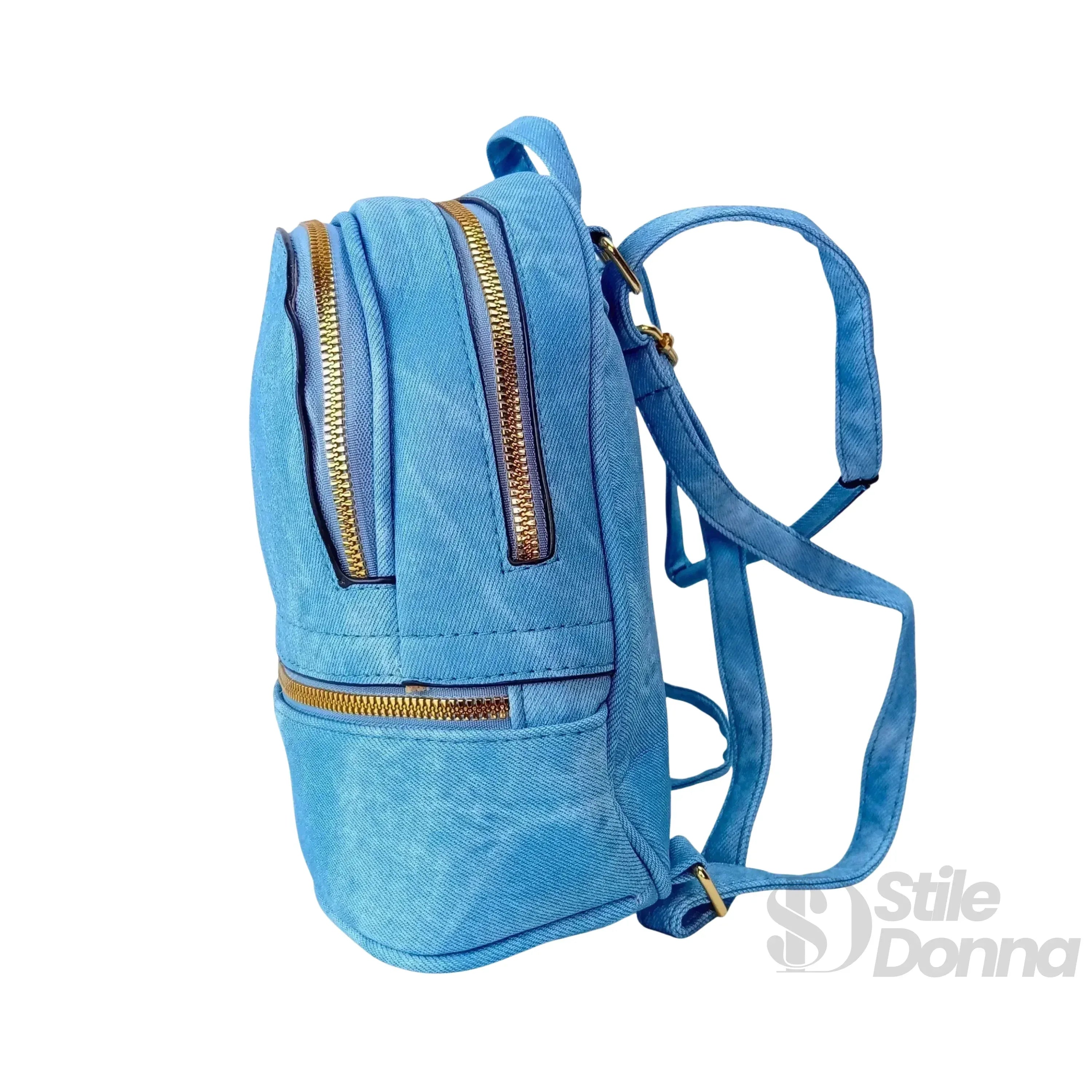 Zaino Mini Denim Blu Con Zip Oro