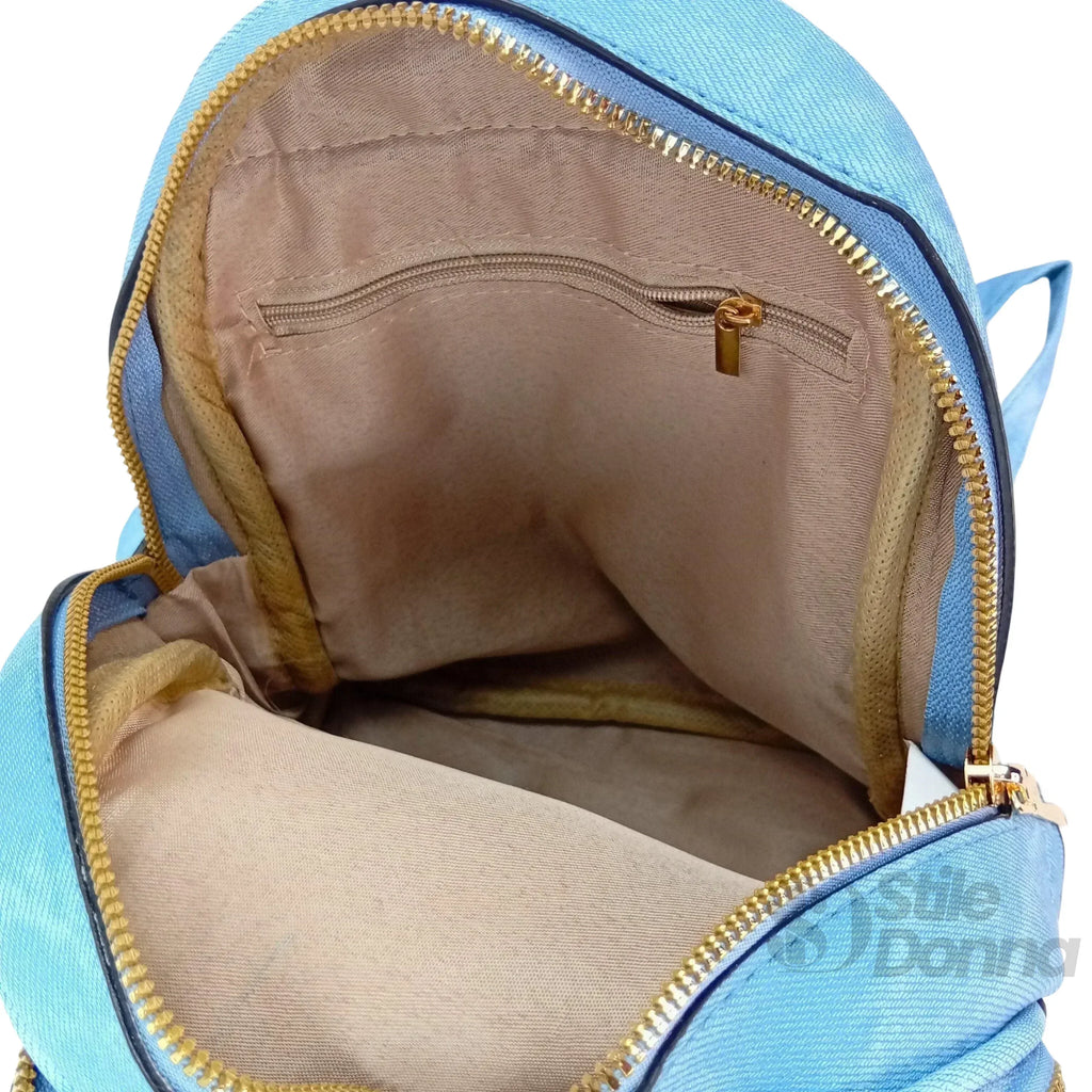 Zaino Mini Denim Blu Con Zip Oro