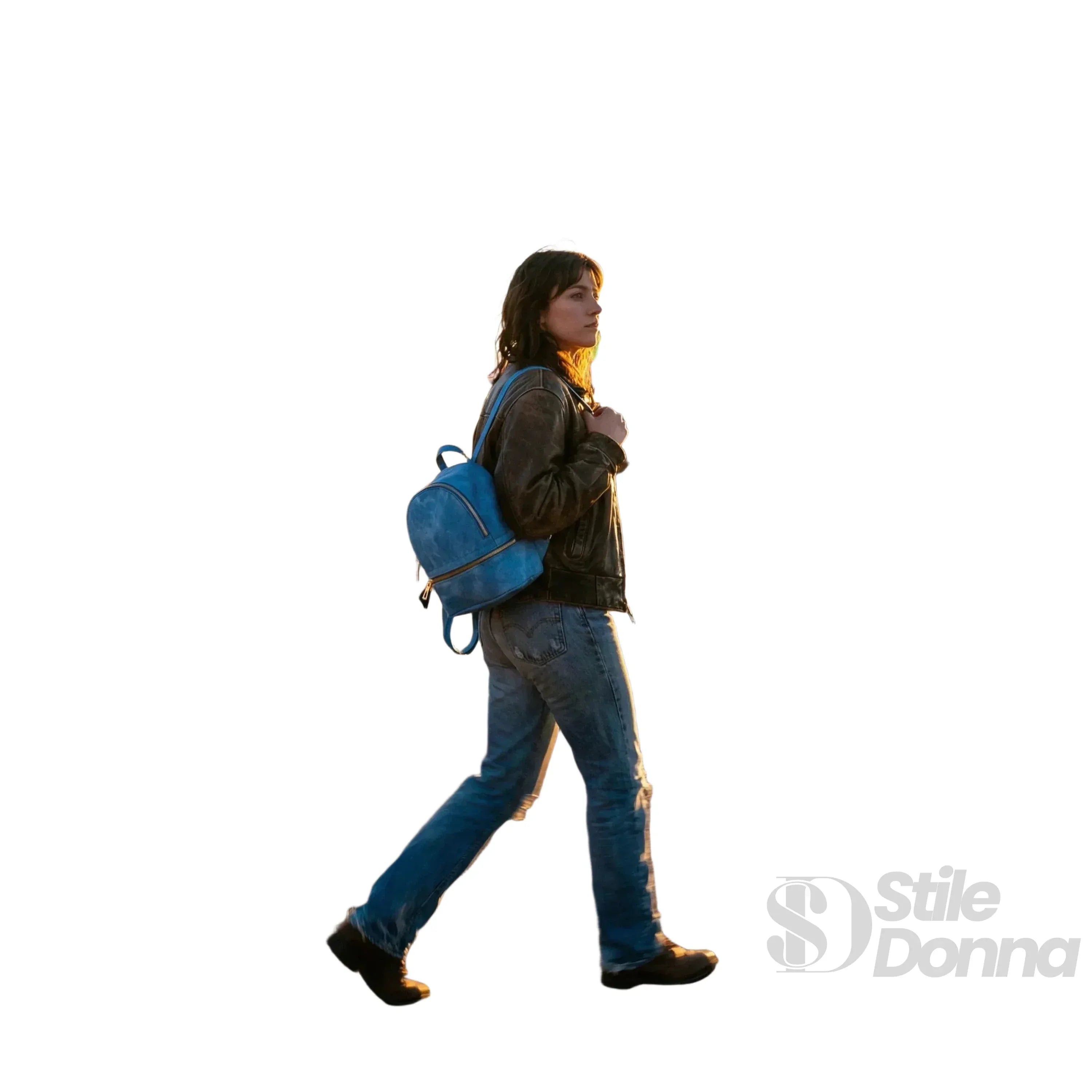 Zaino Mini Denim Blu Con Zip Oro