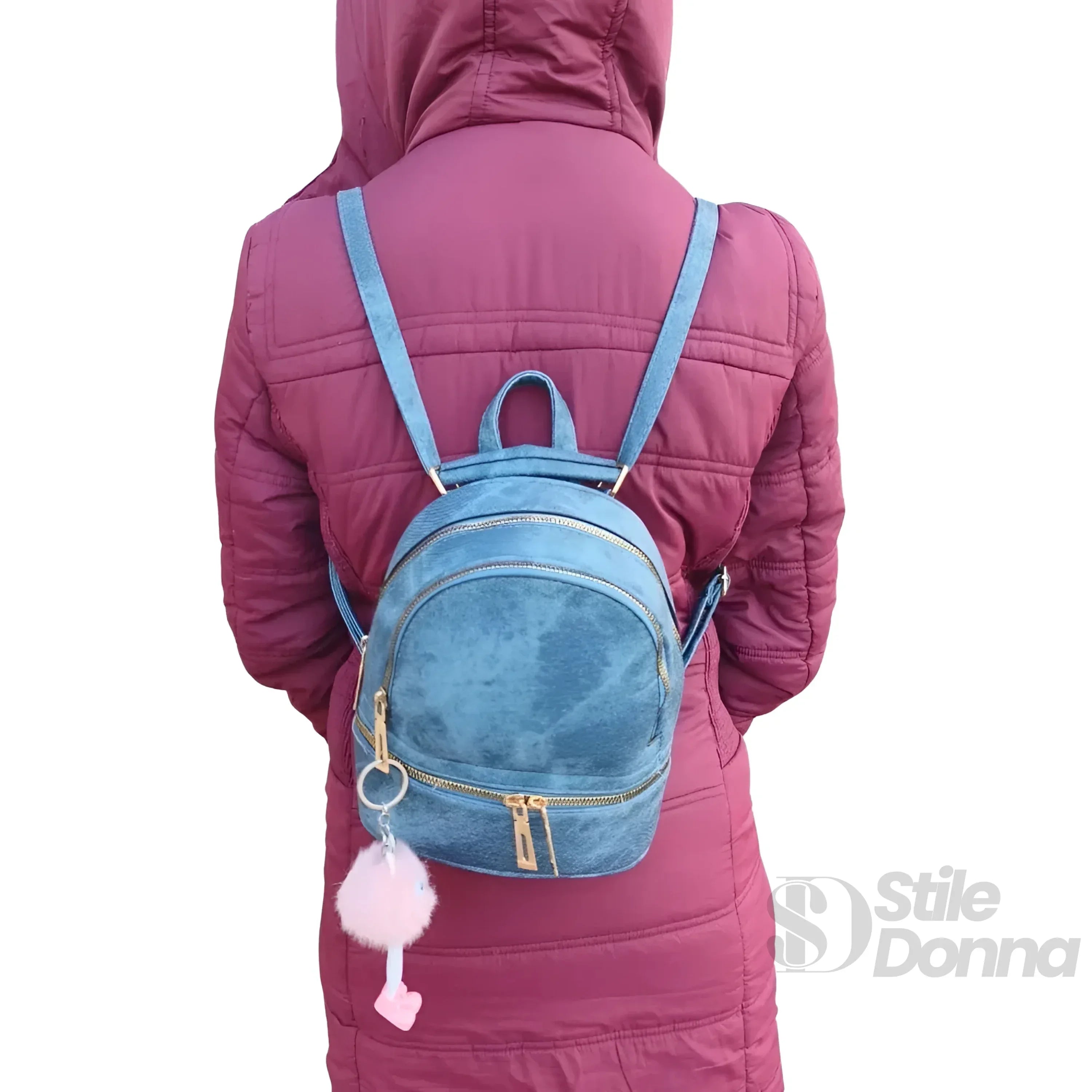 Zaino Mini Denim Blu Con Zip Oro