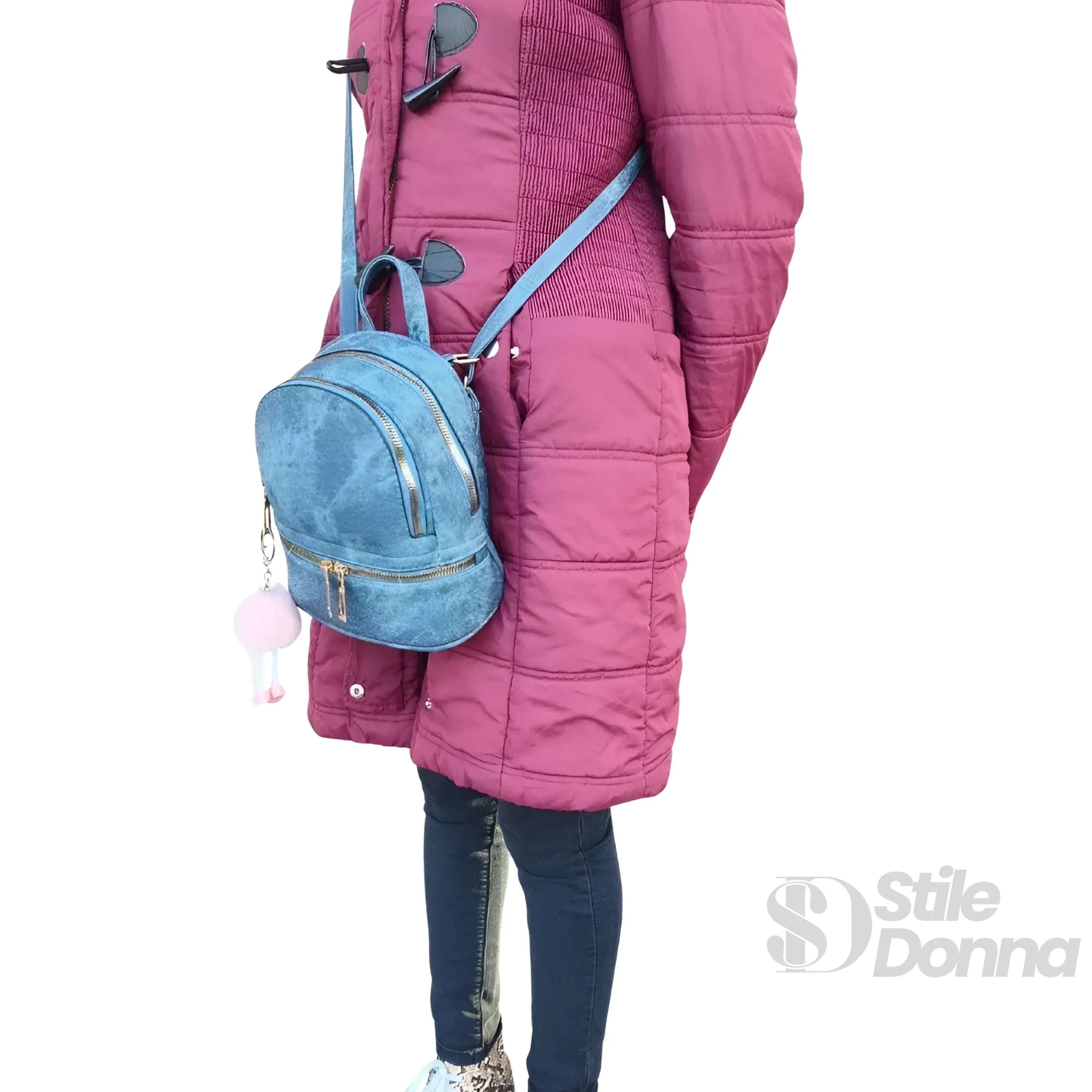 Zaino Mini Denim Blu Con Zip Oro